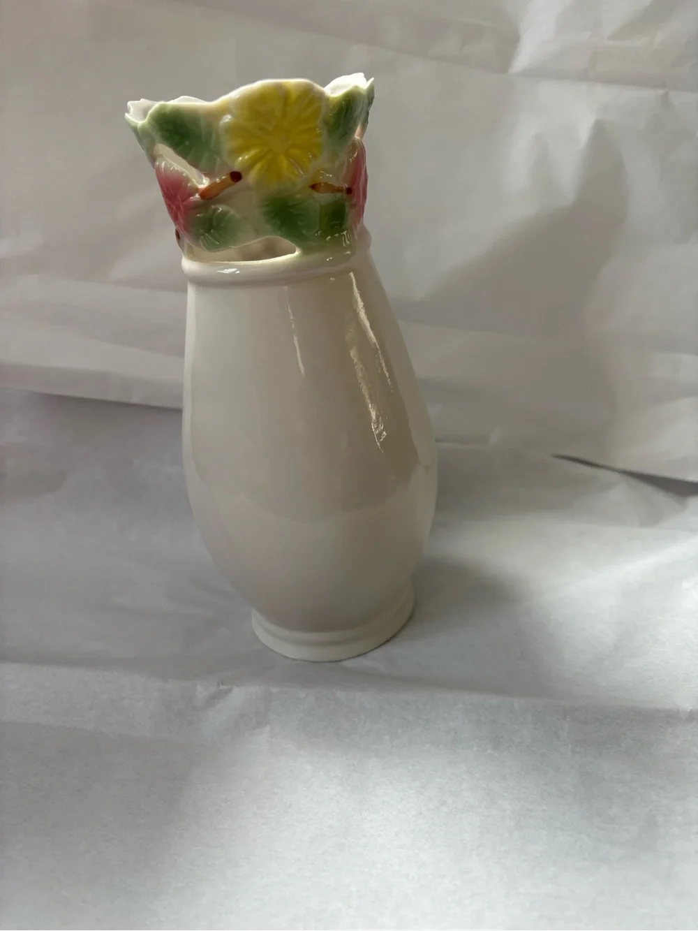 Vintage porcelain White Vase with Pink bow/floral